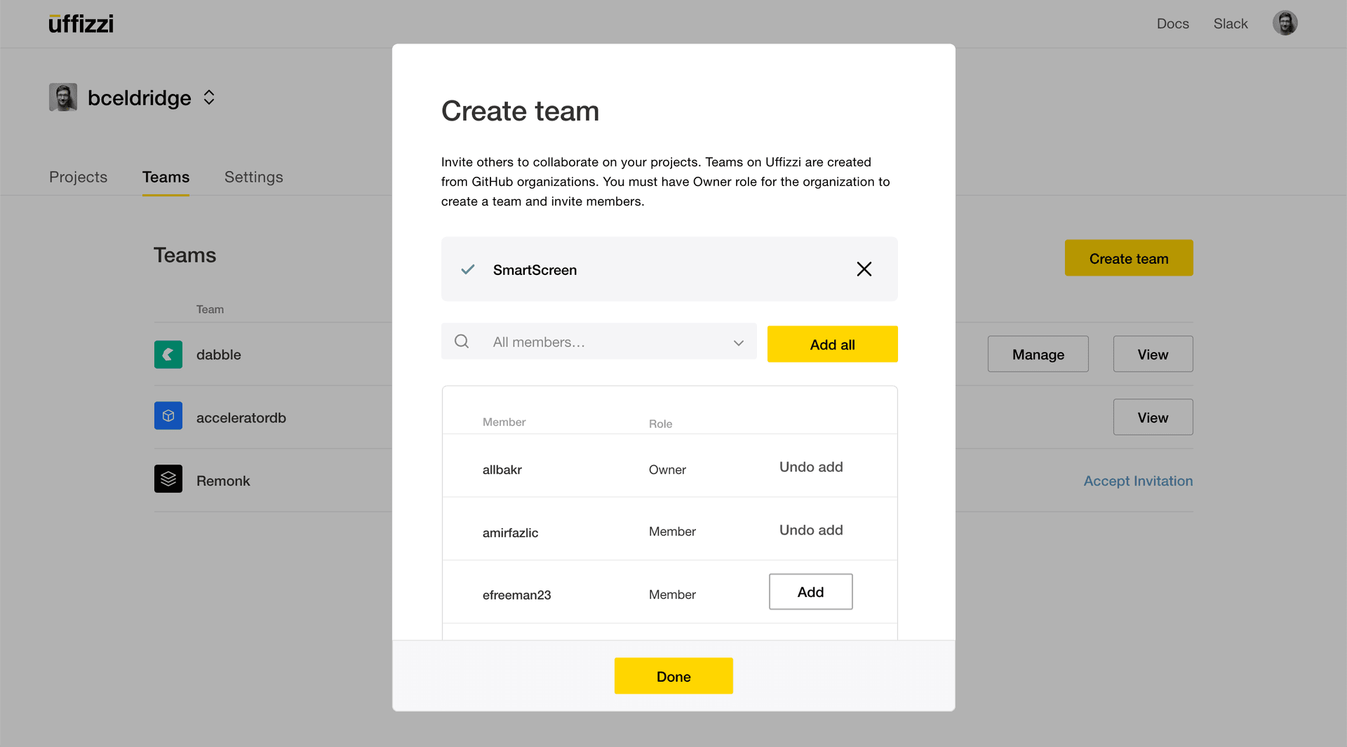 Cloud Dashboard Create Team