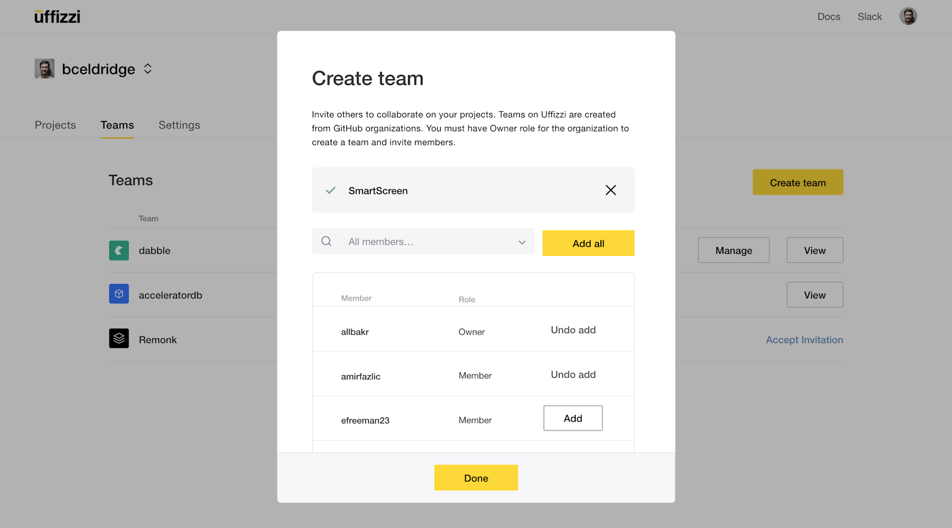 Cloud Dashboard Create Team
